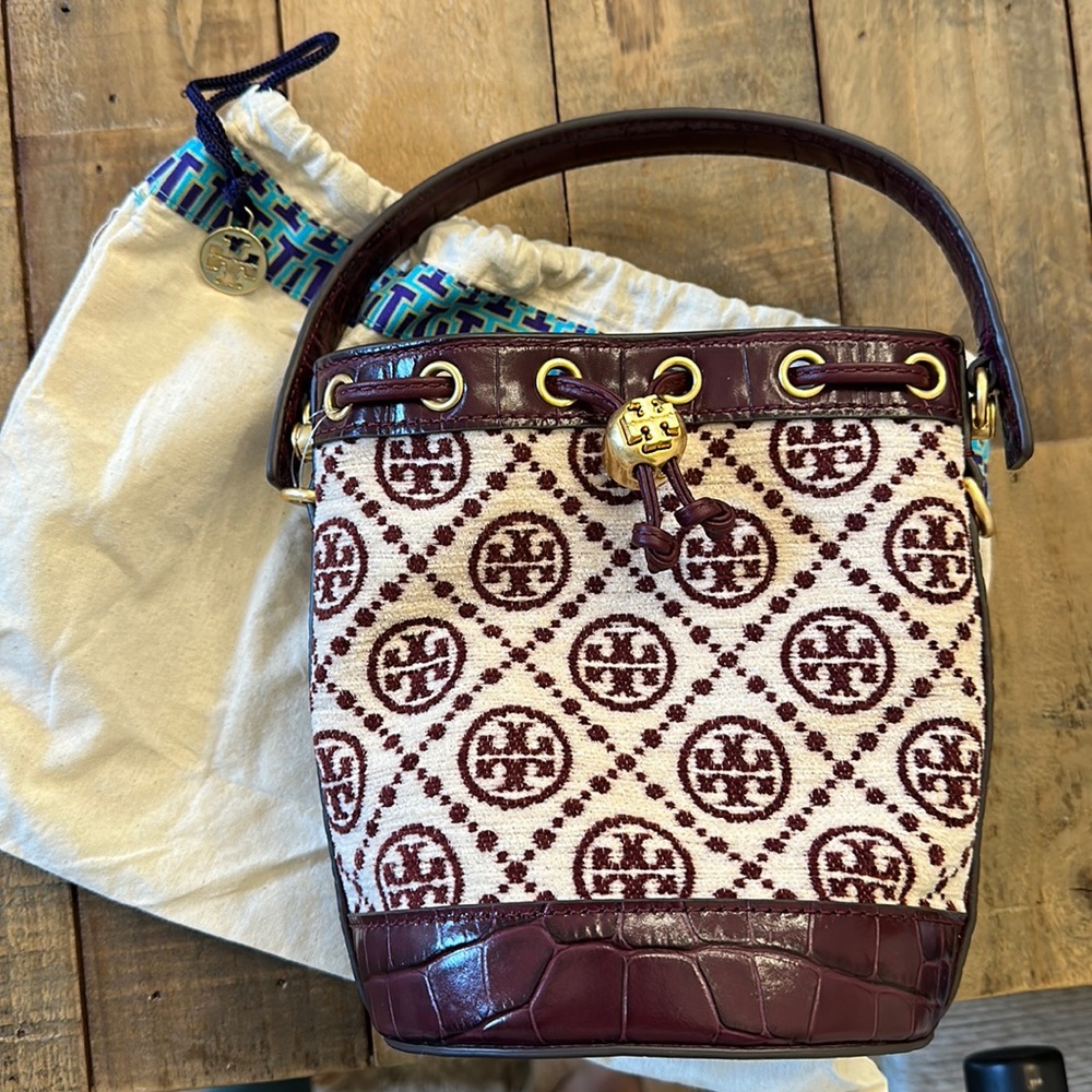 Tory Burch Monogram Chenille Mini Bucket Bag